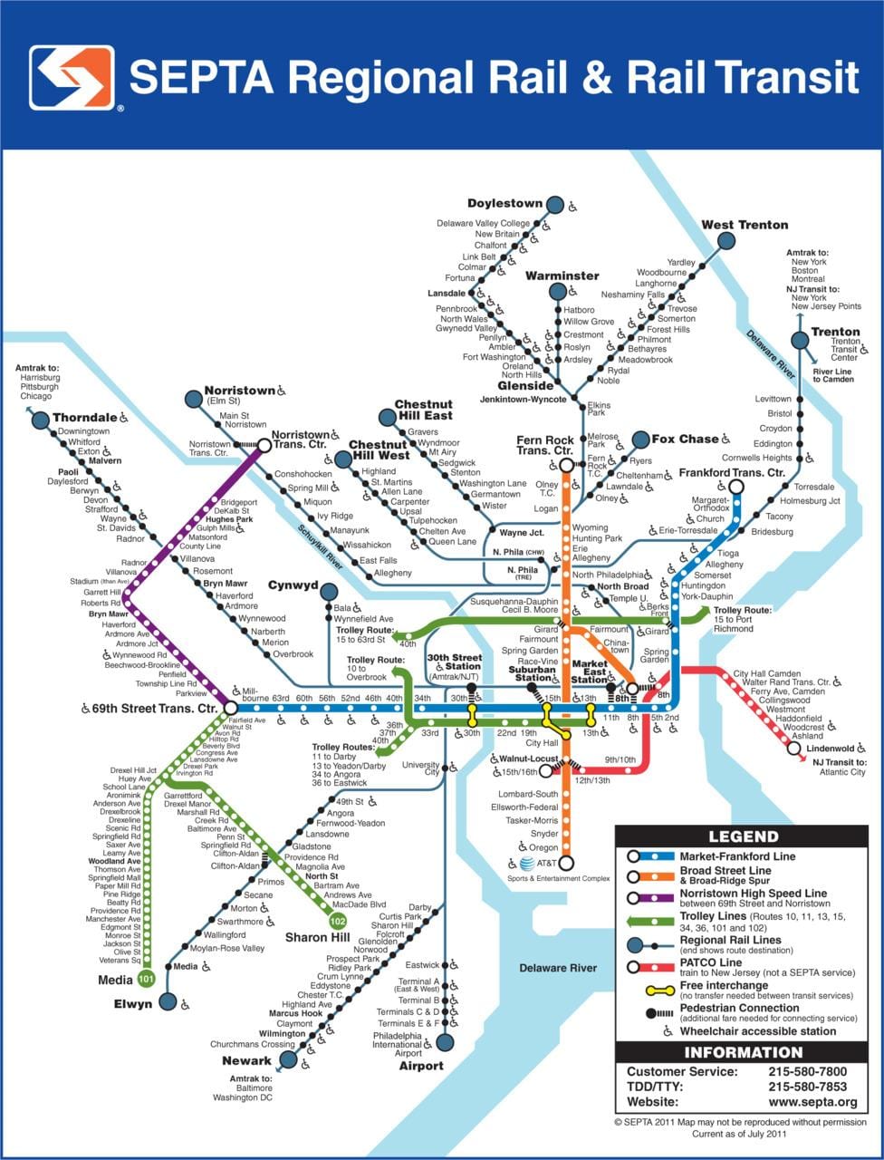 Septa мапата Филаделфија