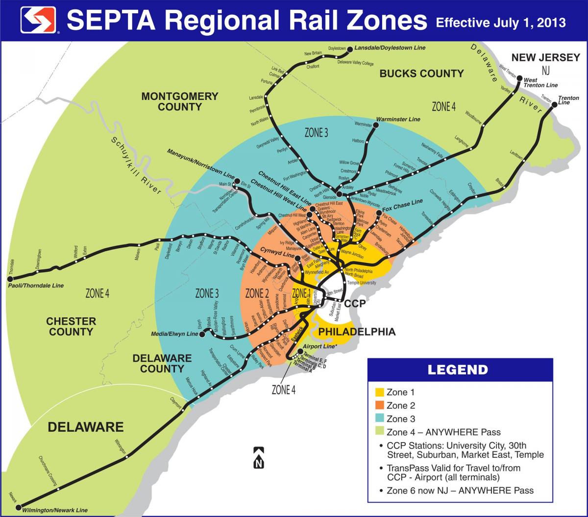 карта на Septa зона
