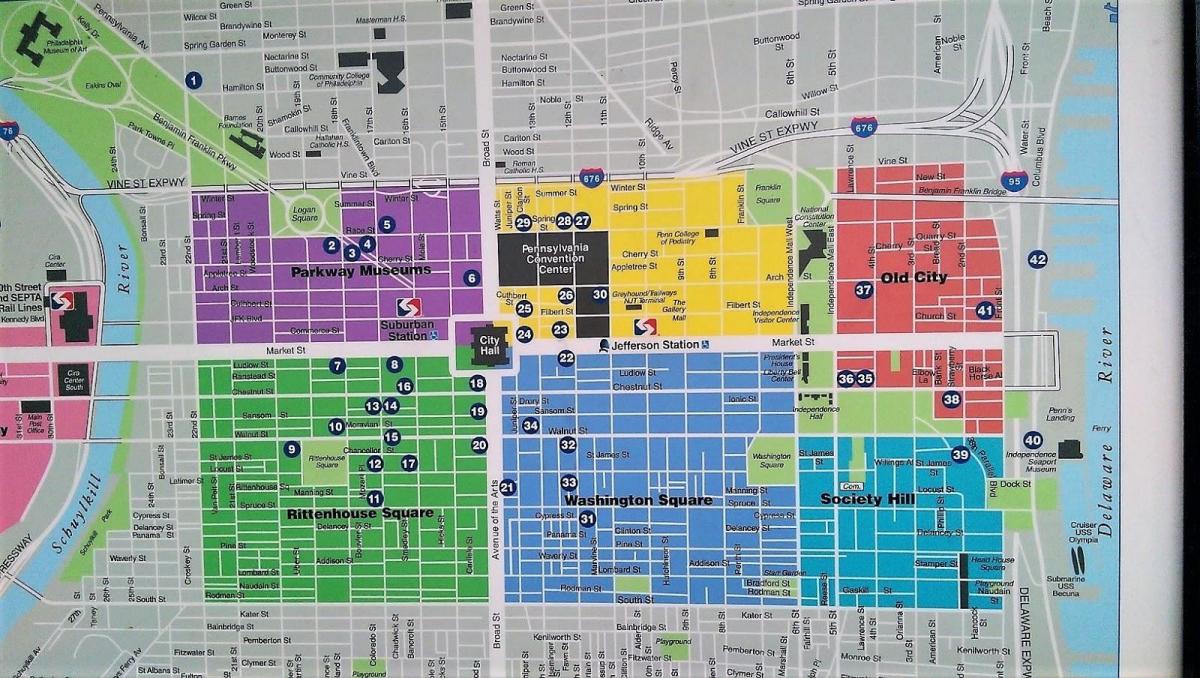 карта на центарот на градот Филаделфија