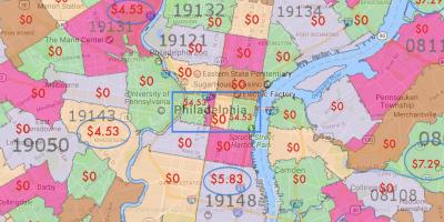 Филаделфија и околните области на мапата